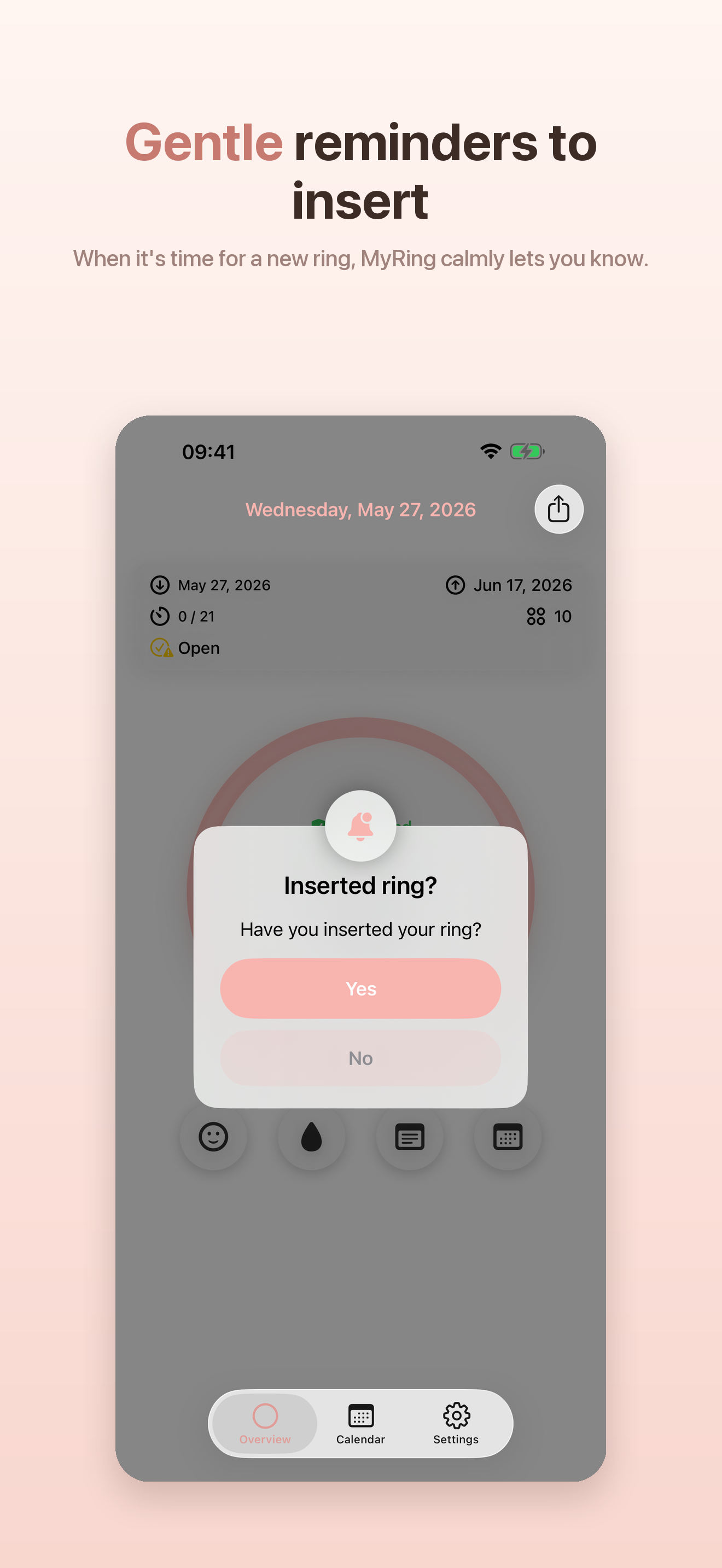Reminder asking whether you have inserted the ring.