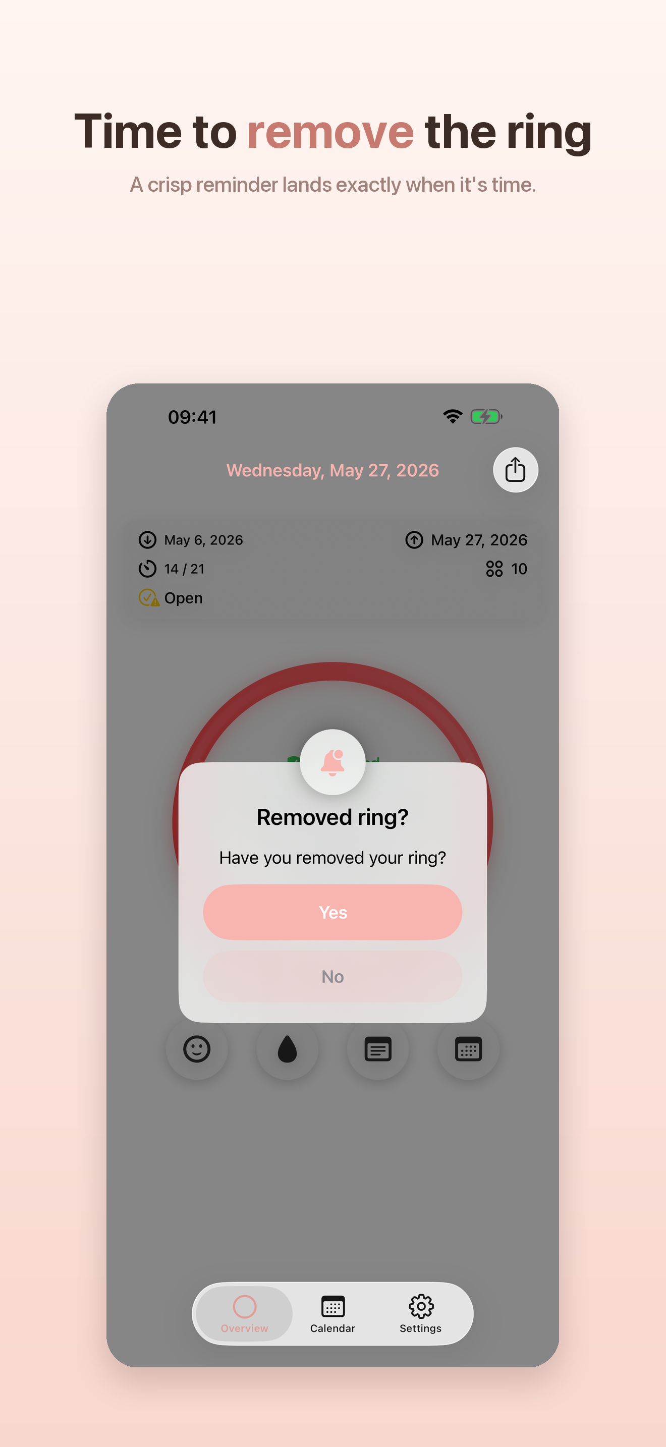 Reminder asking whether you have removed the ring.