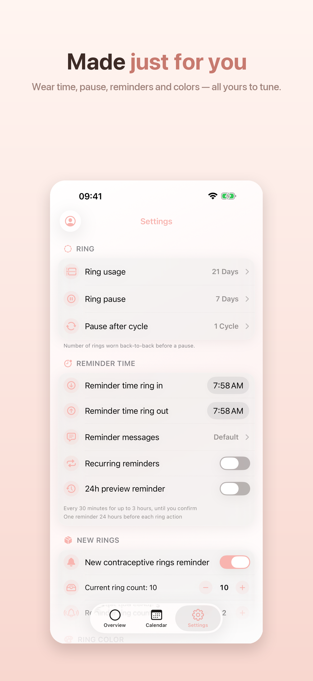 Settings screen.