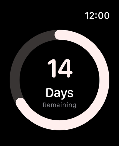 Apple Watch showing 14 days remaining during the ring phase.