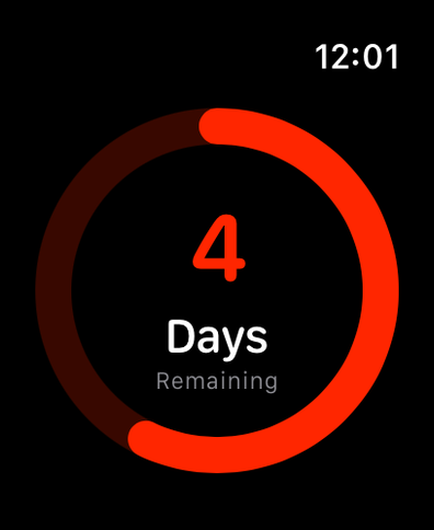 Apple Watch showing 4 days remaining during the pause phase.