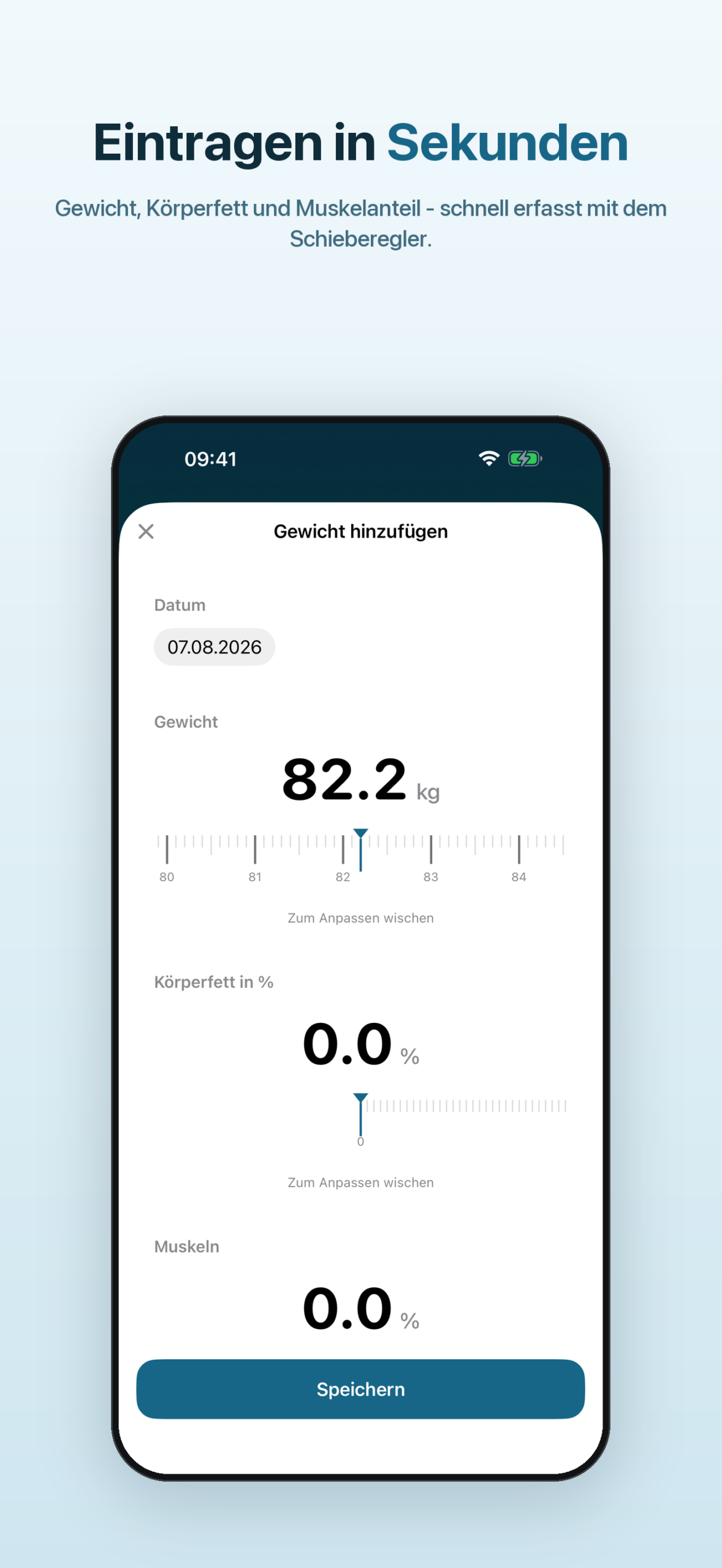 iPhone – Gewicht, Körperfett und Muskelanteil per Schieberegler eintragen