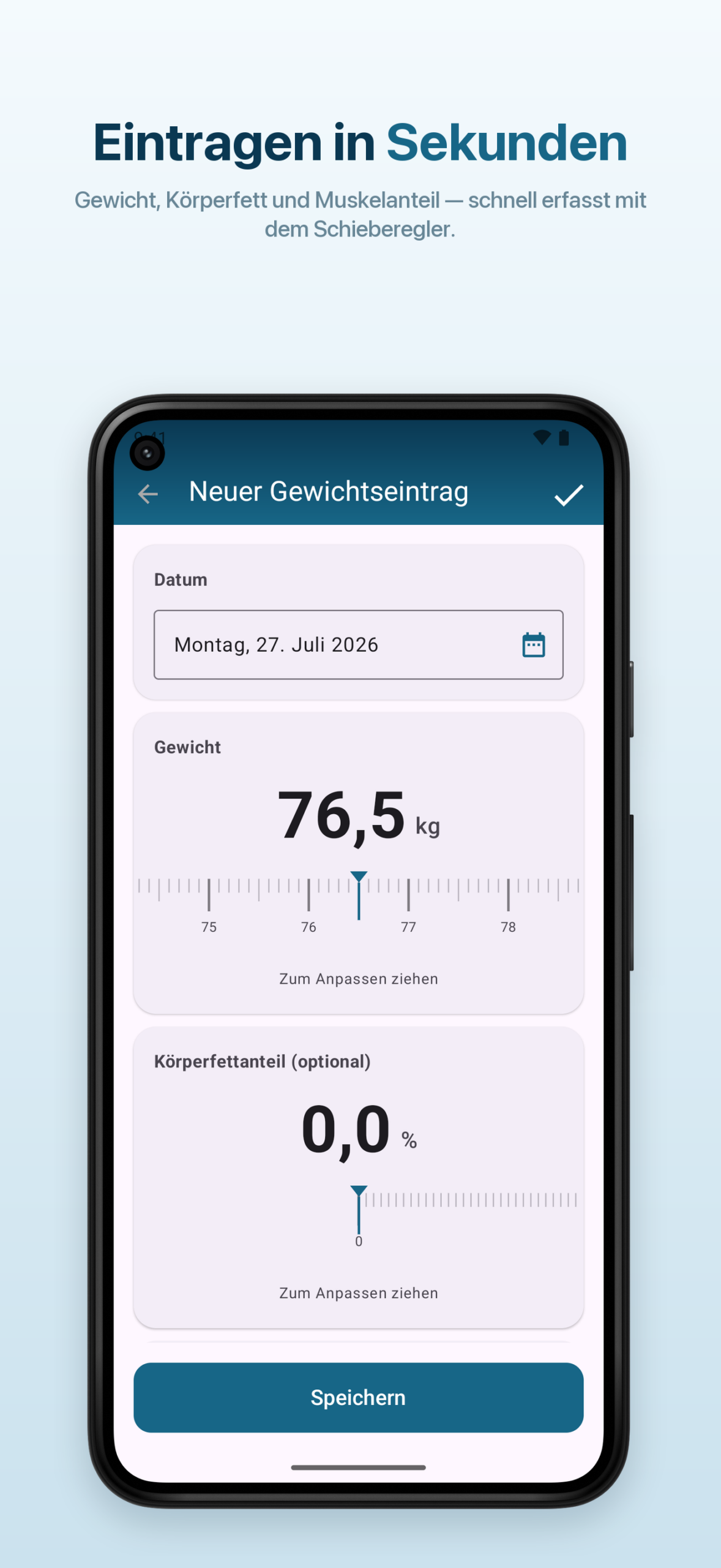 Android – Gewicht, Körperfett und Muskelanteil per Schieberegler eintragen