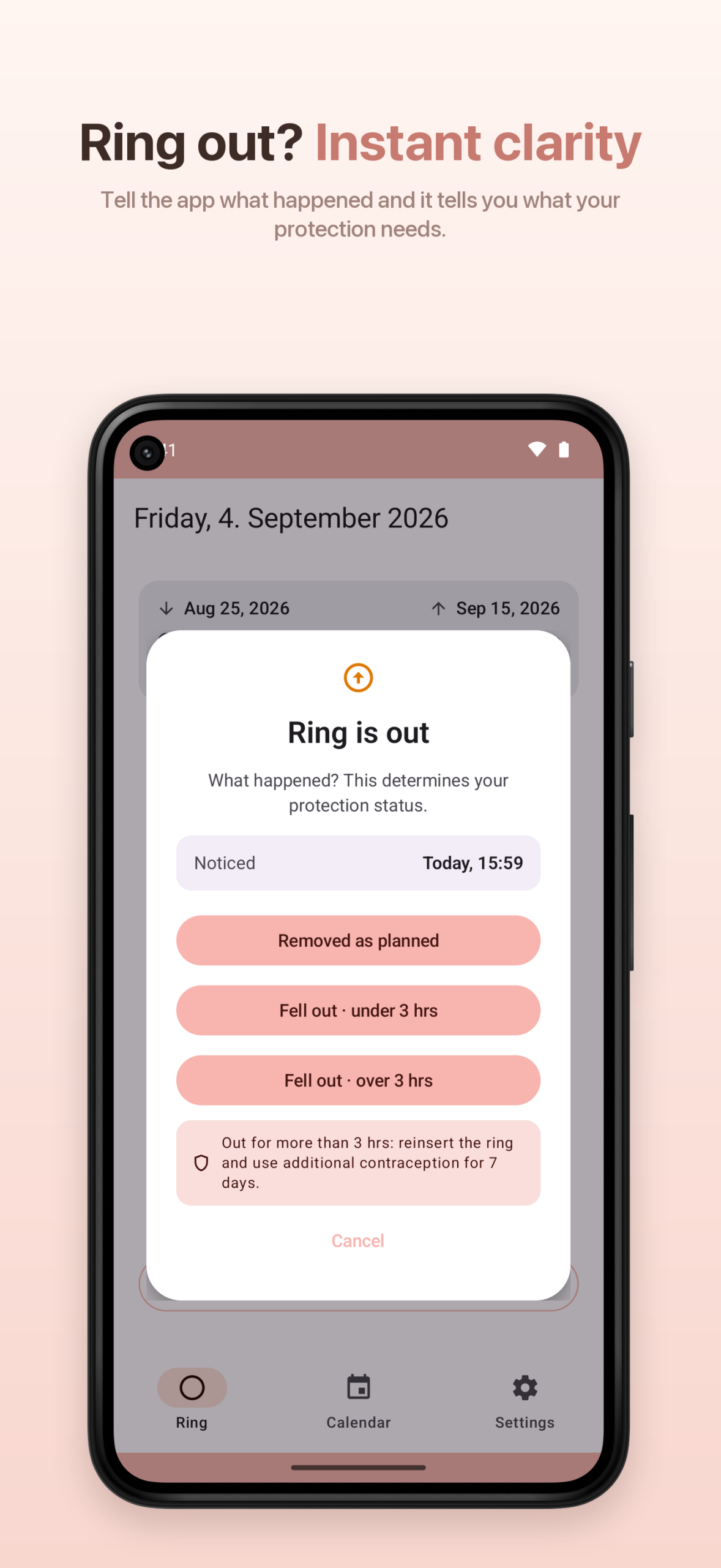 Android – Reminder asking whether you have removed the ring.