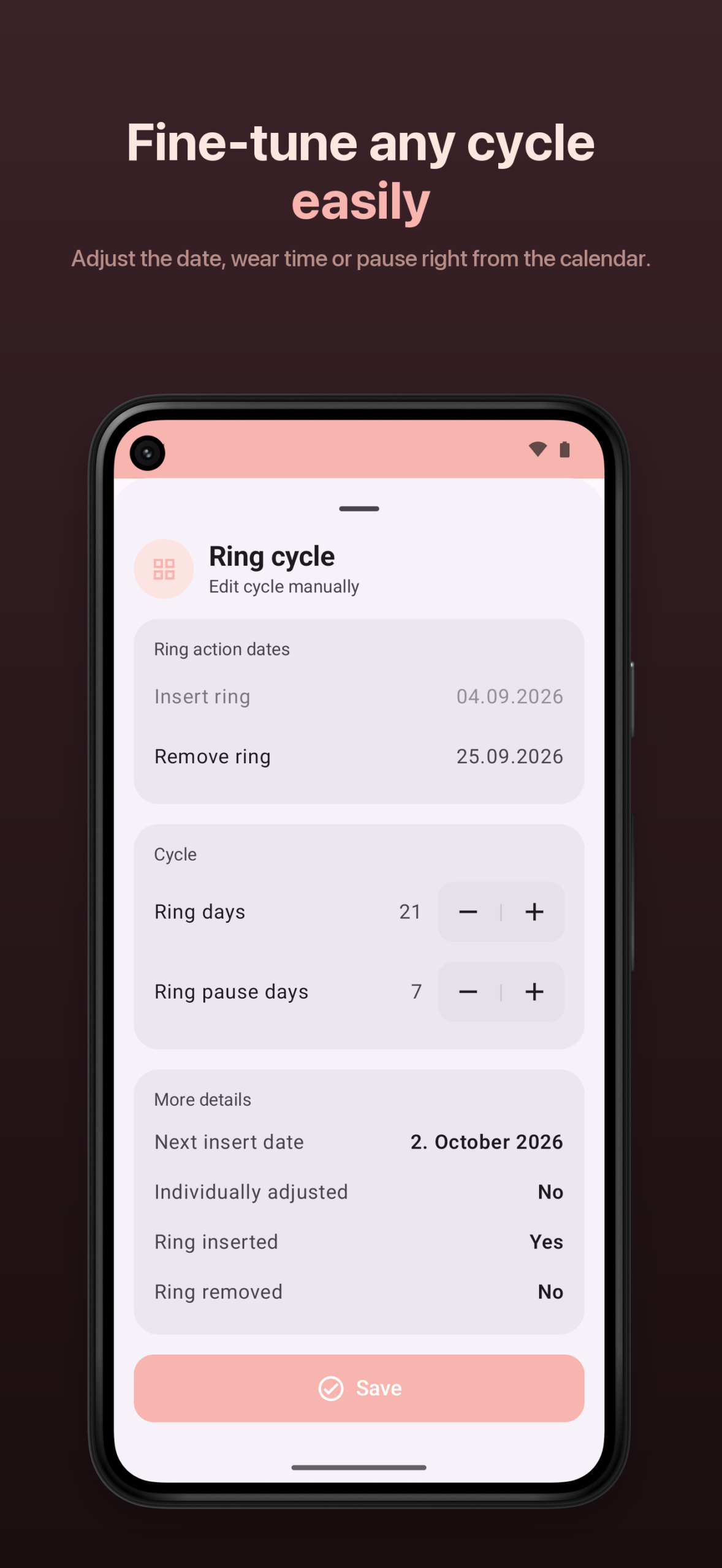Android – Cycle editor for wear time, pause and dates.