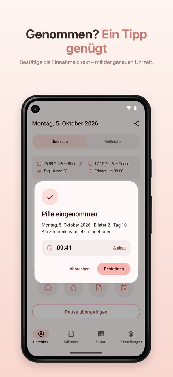 Android – Einnahme bestätigen mit der genauen Uhrzeit