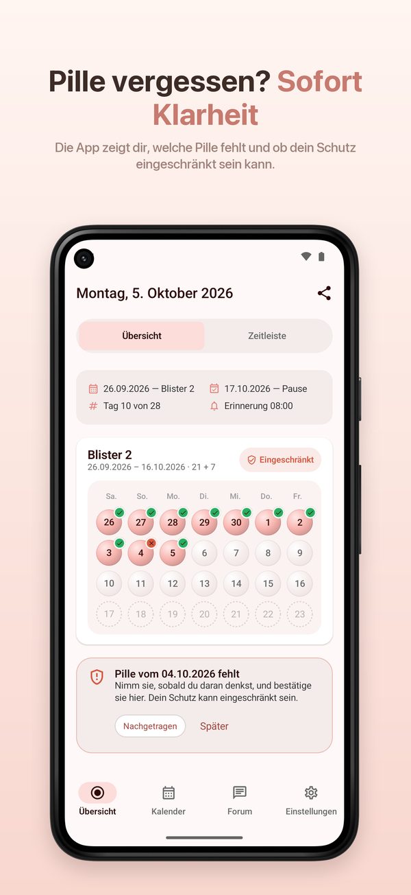 Android – Hinweis auf die fehlende Pille mit Nachtragen