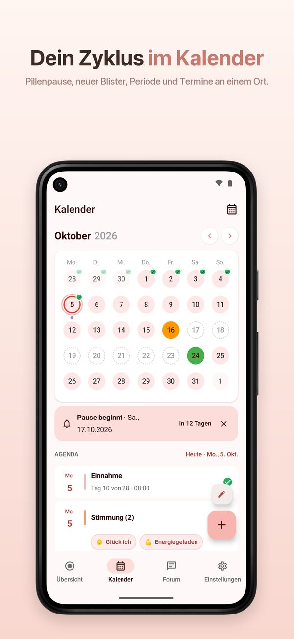 Android – Pillenkalender mit Pause, Blister und Tagebuch