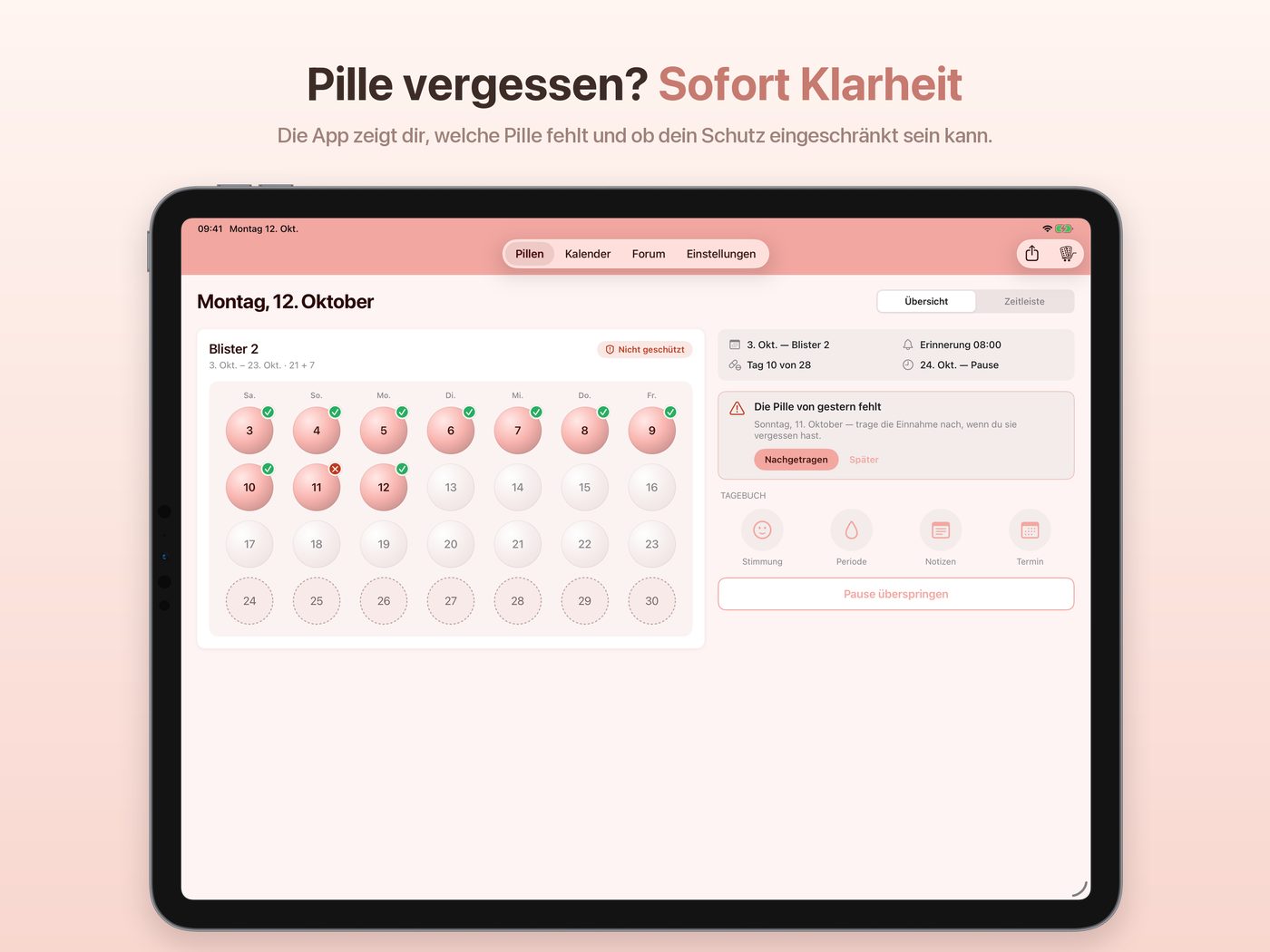 BC Pill auf dem iPad im Querformat