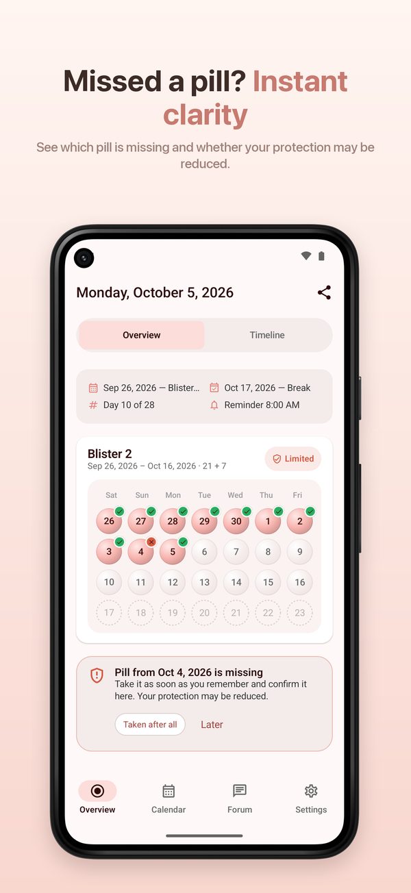Android – notice about a missing pill with option to log it