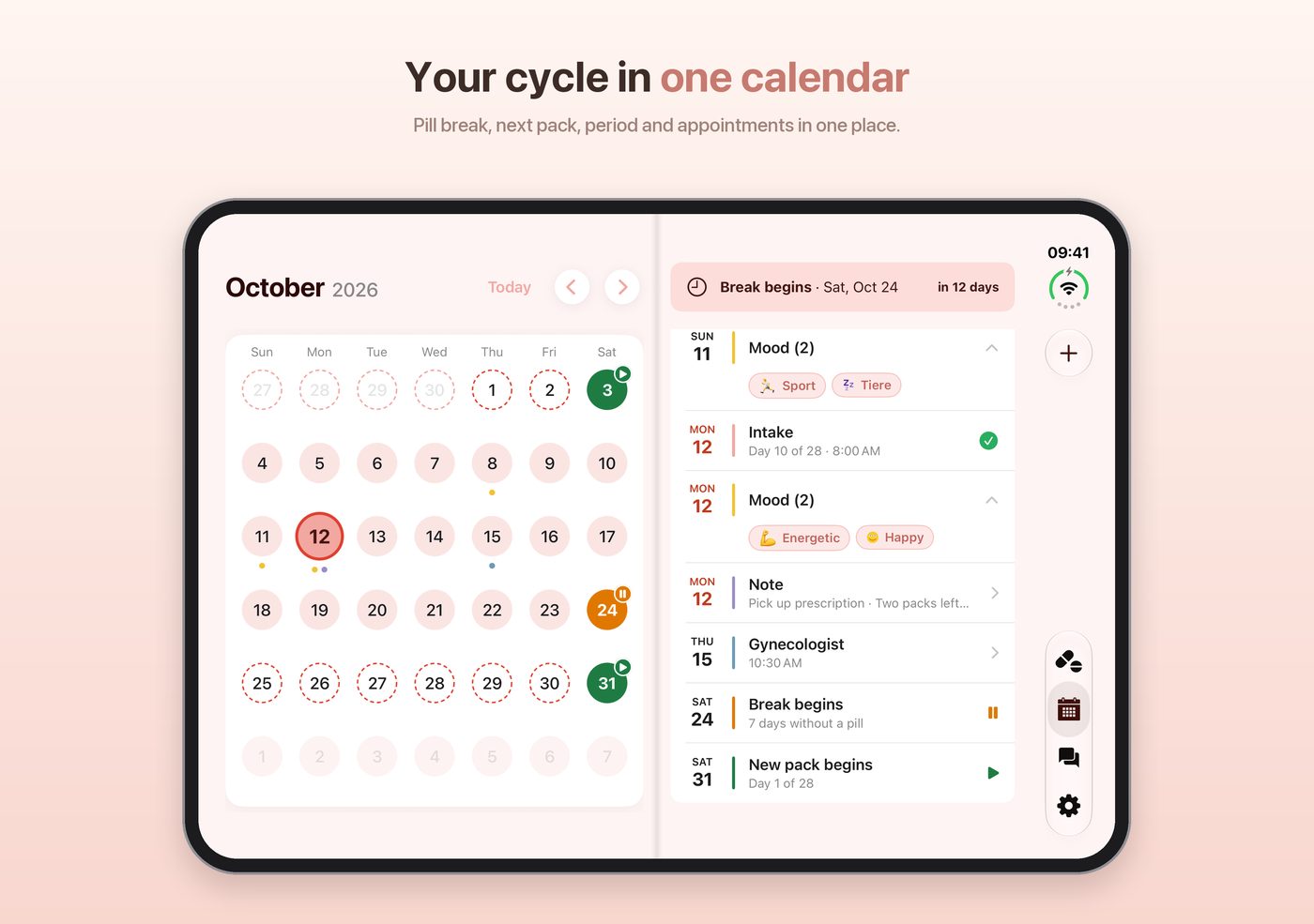 BC Pill on the unfolded iPhone Duo with the calendar