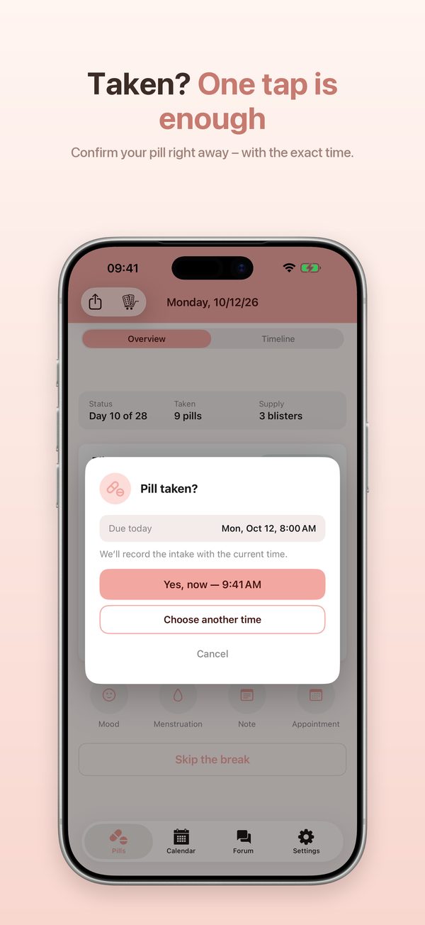iPhone – prompt asking whether today’s pill was taken