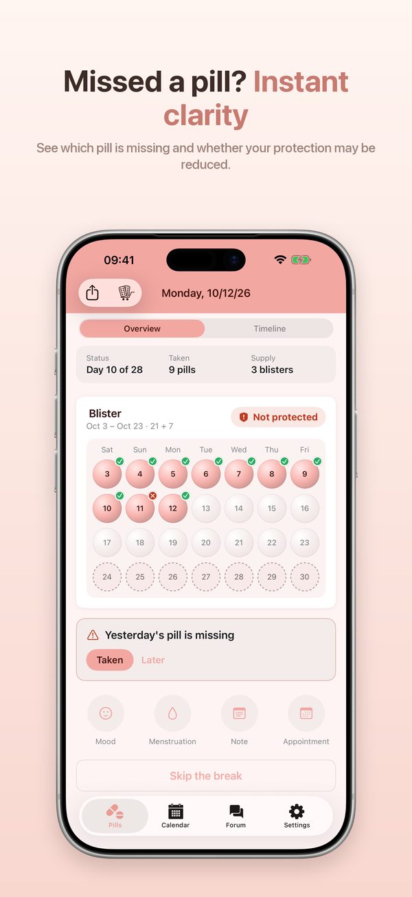 iPhone – notice about yesterday’s missing pill with option to log it