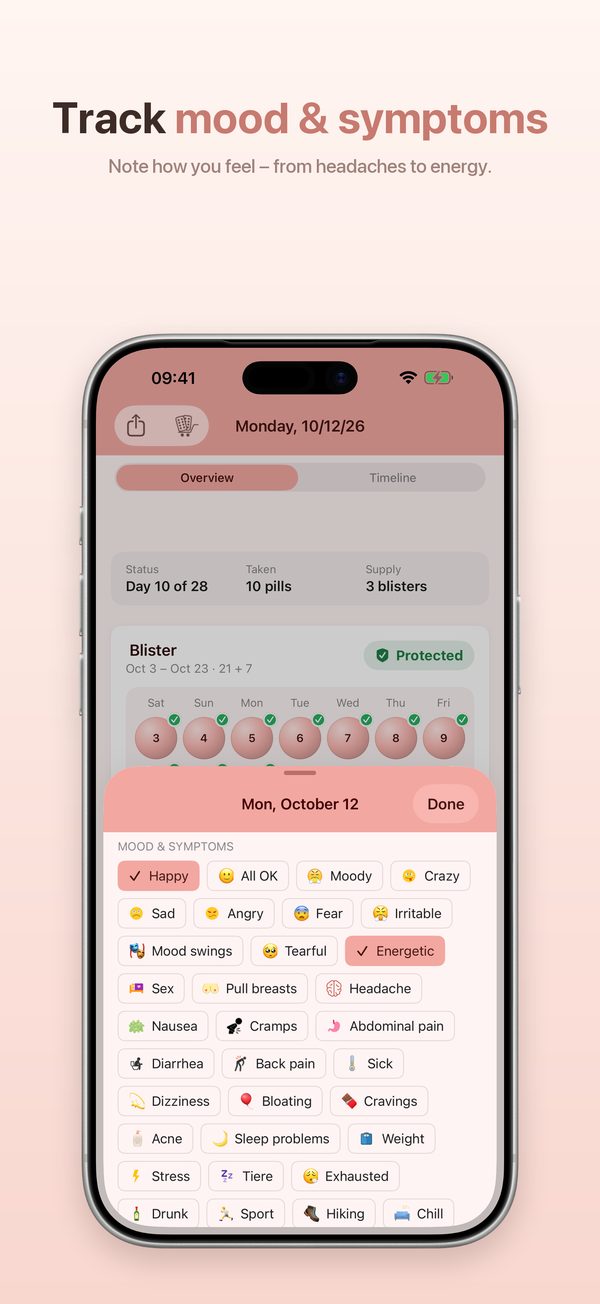iPhone – track mood and symptoms in the diary