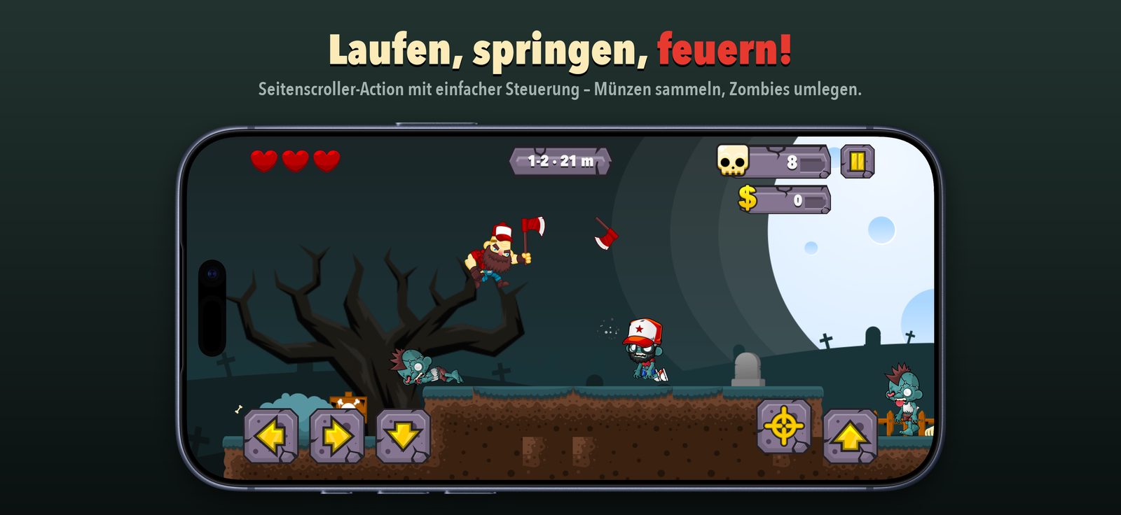 iPhone – Laufen, springen, feuern: Der Holzhacker wirft seine Axt auf dem Friedhof