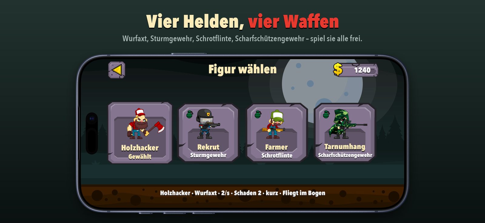 iPhone – Vier Helden, vier Waffen: die Figurenauswahl