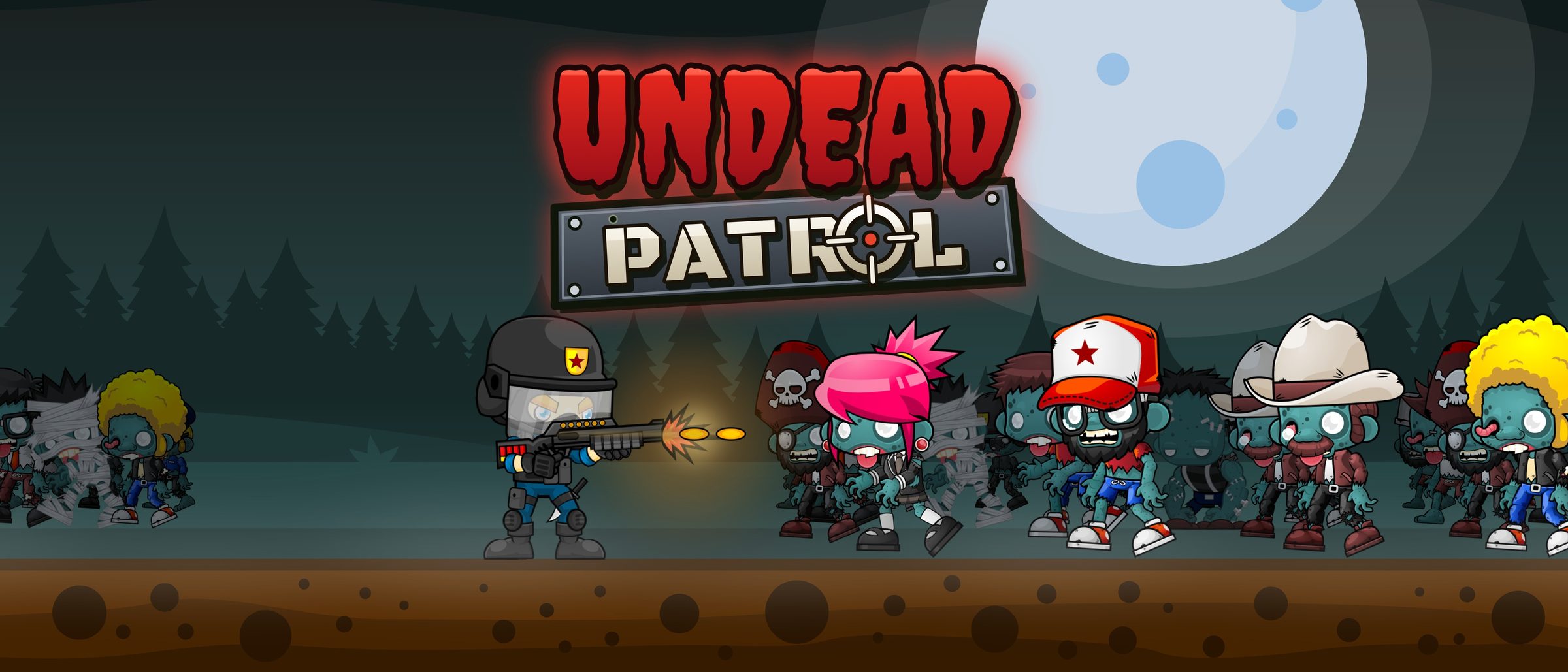Undead Patrol: Ein Soldat feuert unter dem Vollmond auf eine Horde Zombies